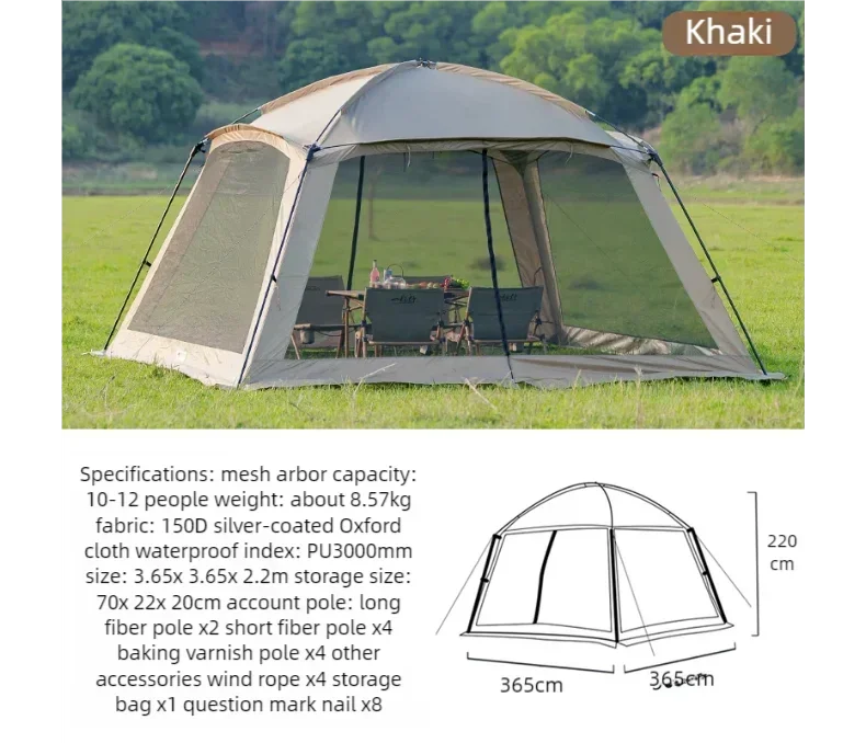6-15 Person Outdoor Camping Tents, Rainproof Silver Coating UV Protection, with Mosquito Net, Perfect for Beach and Picnic