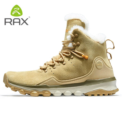 RAX Hiking Boots Men Waterproof Winter Snow Boots Fur lining Lightweight Trekking Shoes Warm Outdoor Sneakers Mountain Boots Men
