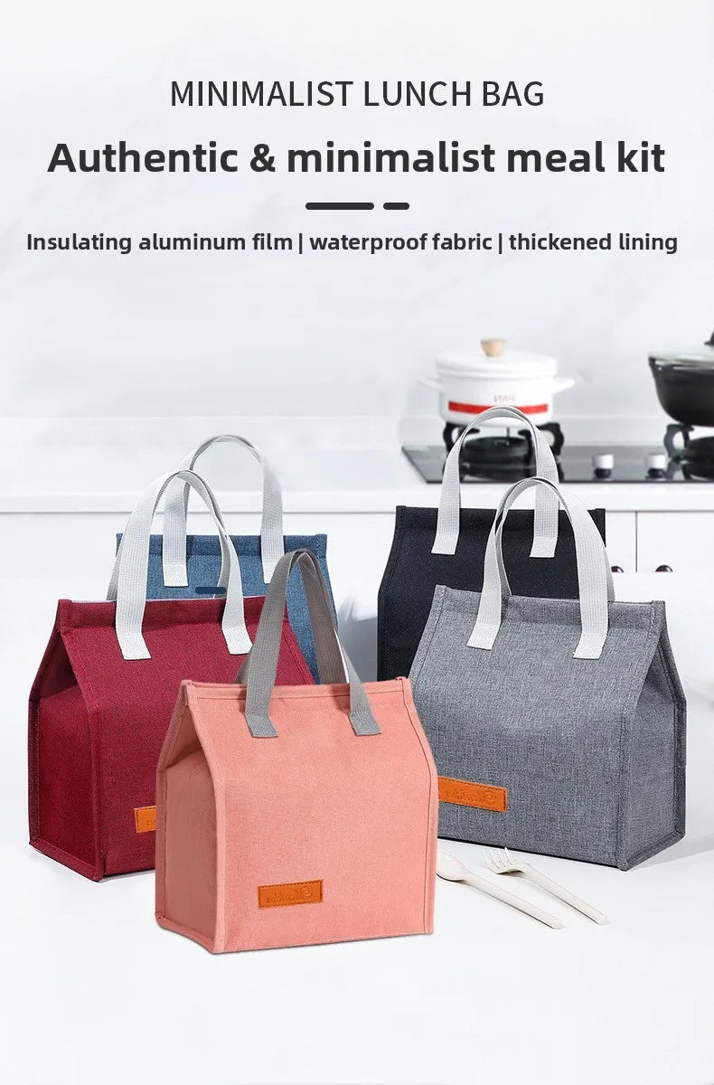 Portable Thermal Insulated Lunch Bag Simple Large Capacity Handle Lunch Tote for Work Picnic Travel Lunch Box