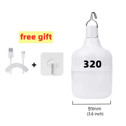 1PC USB Rechargeable 60W LED Camping Light Bulb Hanging Hook Emergency Lantern Portable Tent Lamp Outdoor Camping Night Market