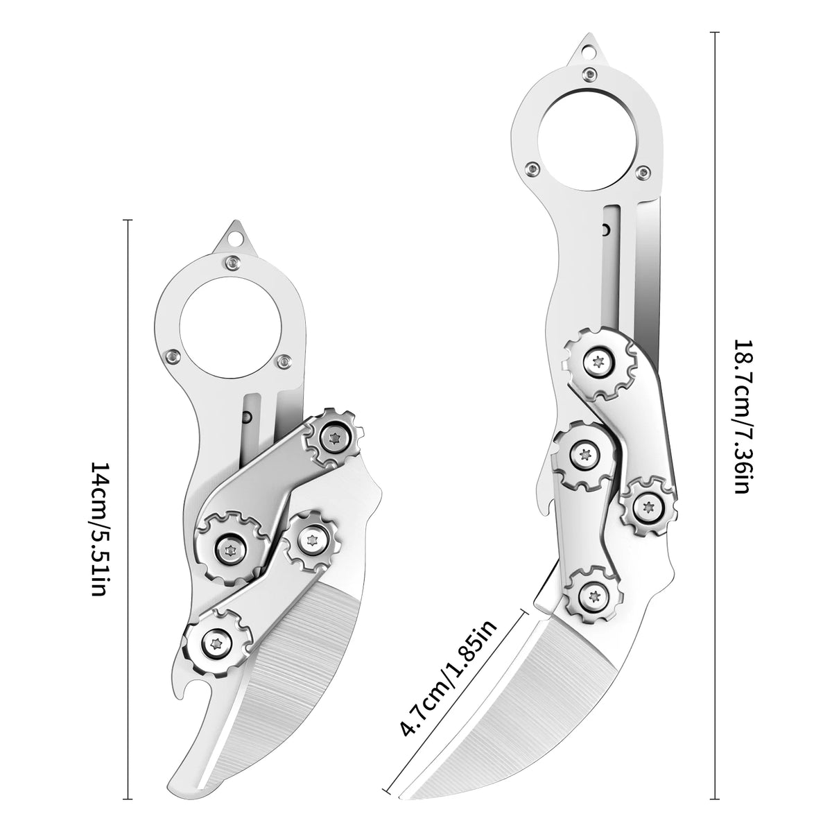 Mechanical Folding knife Multifunction Portable Pocket Knife All-steel Claw Folding Knife with Finger Ring,  EDC Utility Knife for Outdoor Camping, Survival