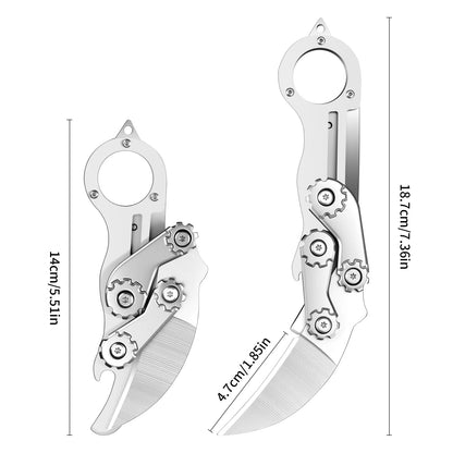 Mechanical Folding knife Multifunction Portable Pocket Knife All-steel Claw Folding Knife with Finger Ring,  EDC Utility Knife for Outdoor Camping, Survival