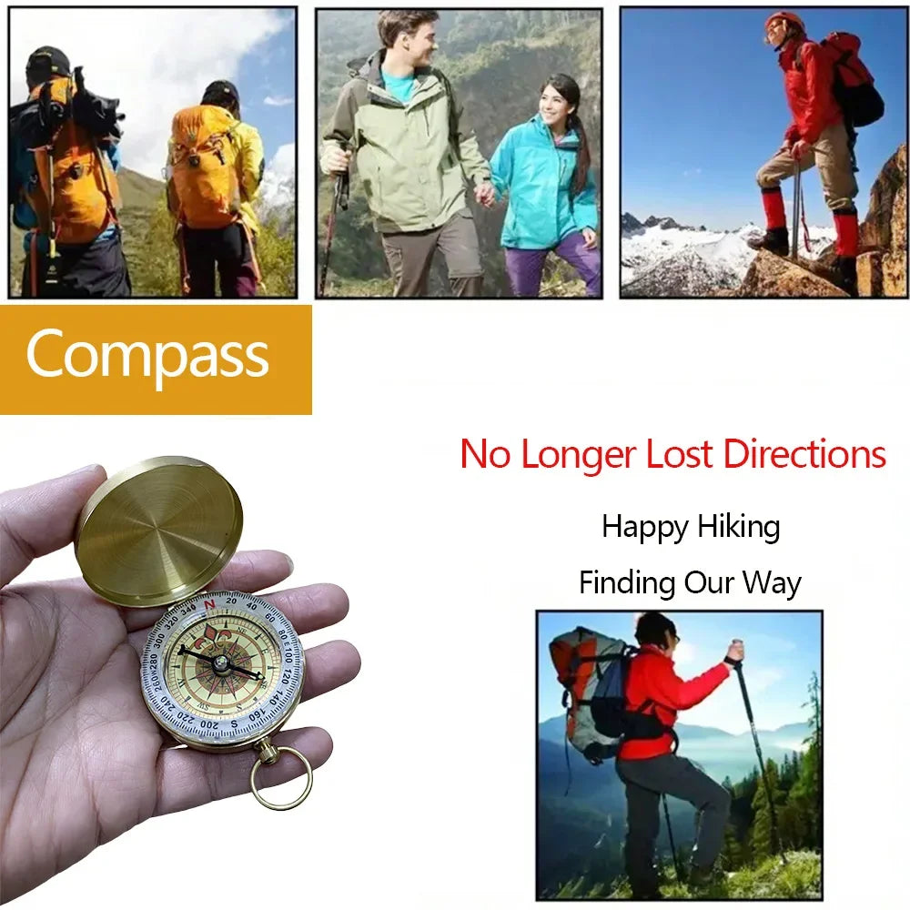 3Y-1/2Pcs Brass Pocket Compass for Camping  Hiking Water-Resistant Handheld Navigation Device Outdoor Portable Orienteering Gear
