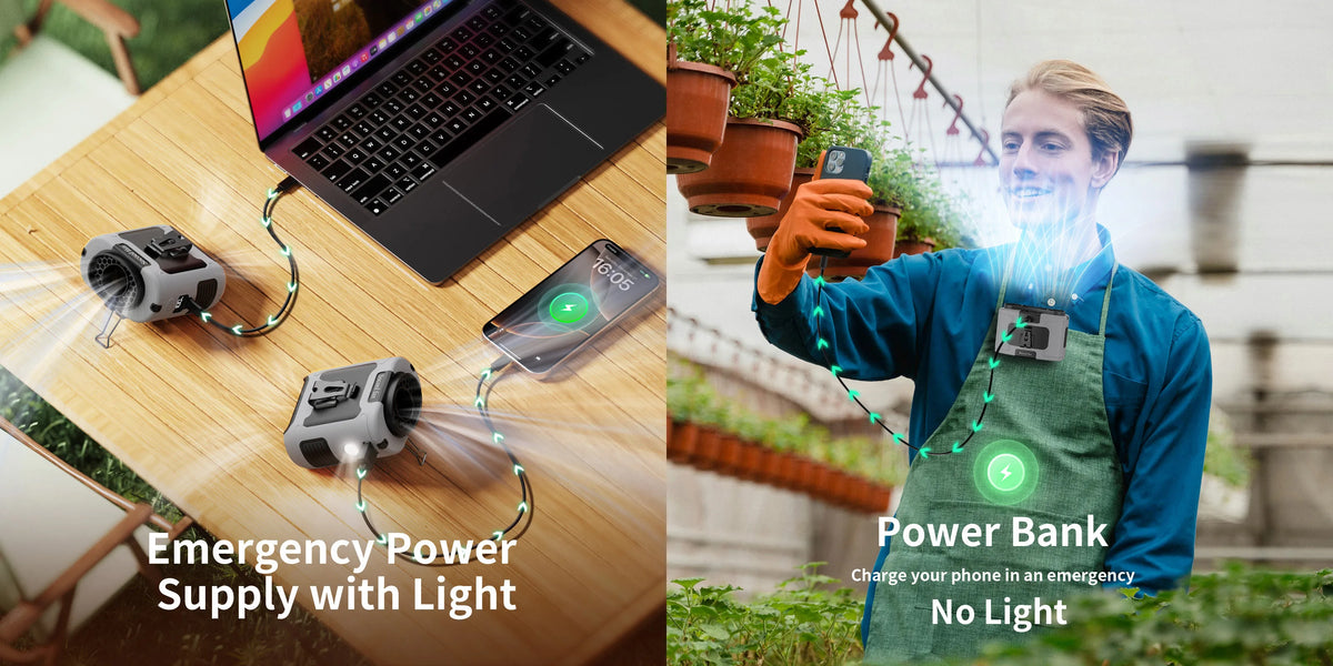 Socool Portable Waist Fan 10000mAh/20000mAh Handheld Hanging Neck Clip On Fan with Phone Charging LED Light for Outdoor Working