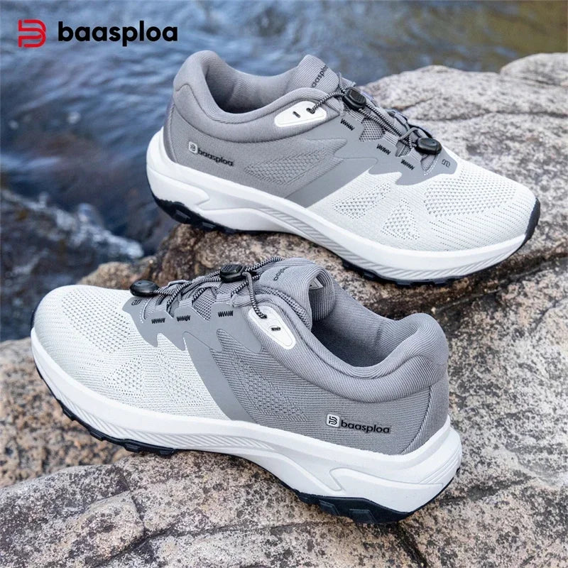 Baasploa Men Hiking Shoes Summer Breathable Comfort Soft Outdoor Sneakers New Solid Walking Shoes Anti Slip Wear-resistant