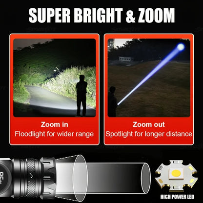 High Strong Power LED Flashlights USB Rechargeable Magnetic Tactical Torch With COB Side Light Camping Fishing Zoom Lantern