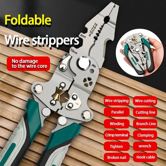 1 Piece of Foldable Wire Stripping Pliers with Pulley Design, Multifunctional Electrician Wire Splitter, Wire Winding Pliers, Crimping Pliers, Hand Tool
