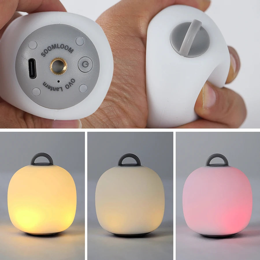 Soomloom Rechargeable LED Camping Lantern Cute Egg-Shaped Squeeze Light 3mode Soft Silicone Lamp for Outdoor Use & Cozy Ambience