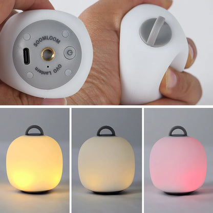 Soomloom Rechargeable LED Camping Lantern Cute Egg-Shaped Squeeze Light 3mode Soft Silicone Lamp for Outdoor Use & Cozy Ambience