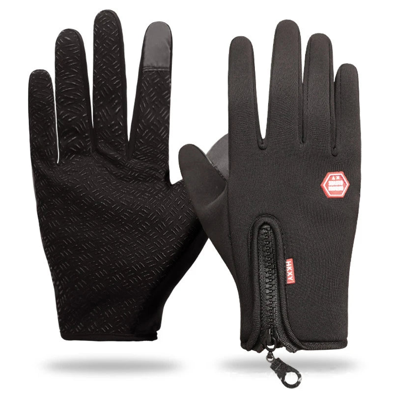 Men Women Cycling Winter Warm Sport Gloves Touchscreen Outdoor Fishing Splash-proof Skiing Snowboard Nonslip Zipper Gloves