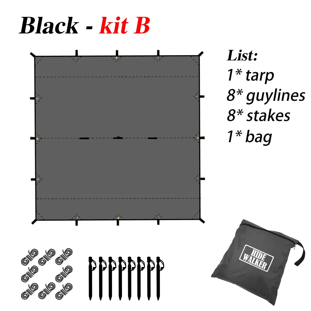 19 Hanging Points Black Coating Tarp Waterproof Black Coated Tarp Outdoor Camping Tent Tarp Bushcraft Shelter DIY Tent Fly