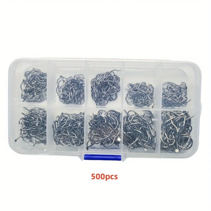 Carbon Steel Fishing Hook Assortment (300/500 Pack)