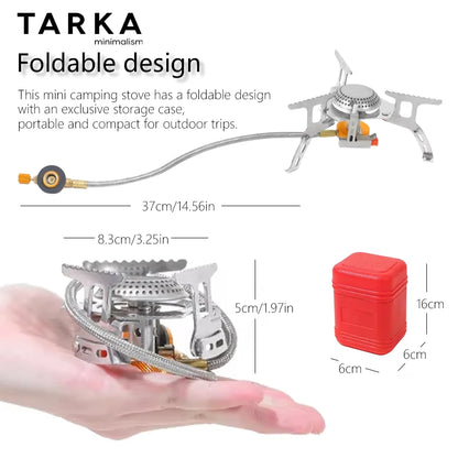 TARKA Backpacking Gas Burner Camping Stove with Adapter, Small Size Strong FireFire Heater with Storage Box, Camping Supplies