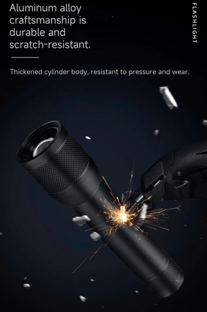 Super bright LED aluminum alloy flashlight Rechargeable torch Outdoor searchlight Portable camping light With telescopic zoom
