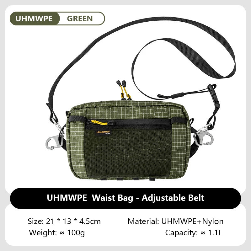 HIKEMAN Dyneema Fiber Waist Pack 1.1L Waterproof UrltraLight Multi Pocket for Cycling Running Hiking Camping Outdoor Sports
