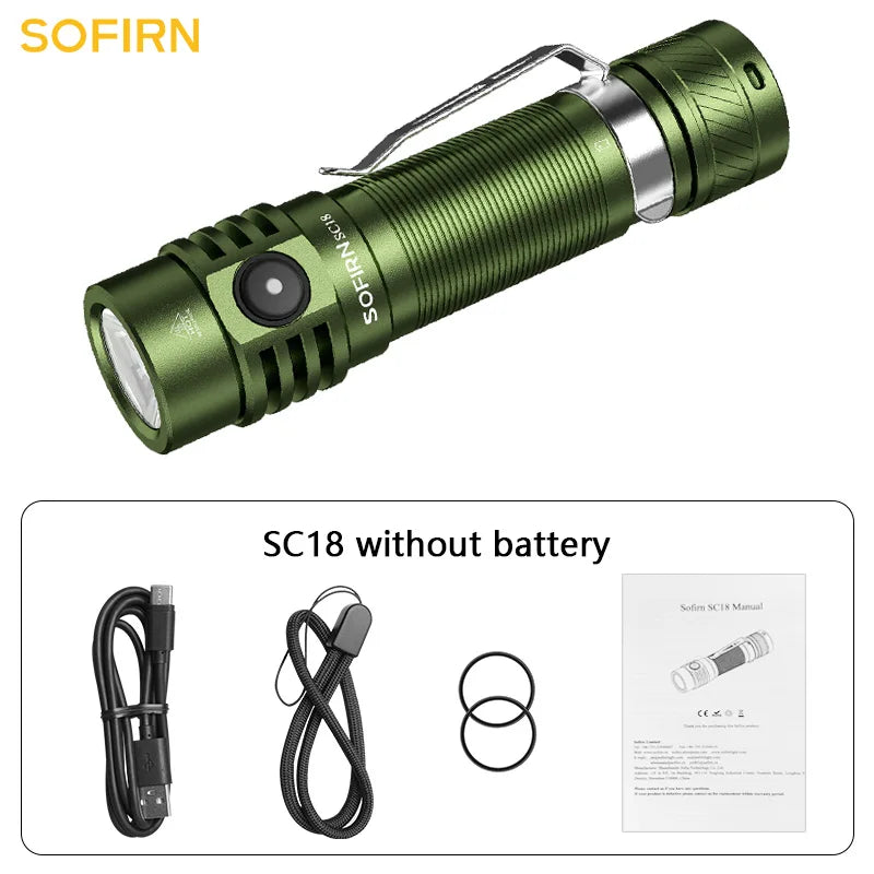 SOFIRN SC18 1800lm SST40 LED 18650 Torch TIR Optics Lens EDC Flashlight USB C Rechargeable Lantern