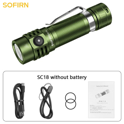 SOFIRN SC18 1800lm SST40 LED 18650 Torch TIR Optics Lens EDC Flashlight USB C Rechargeable Lantern