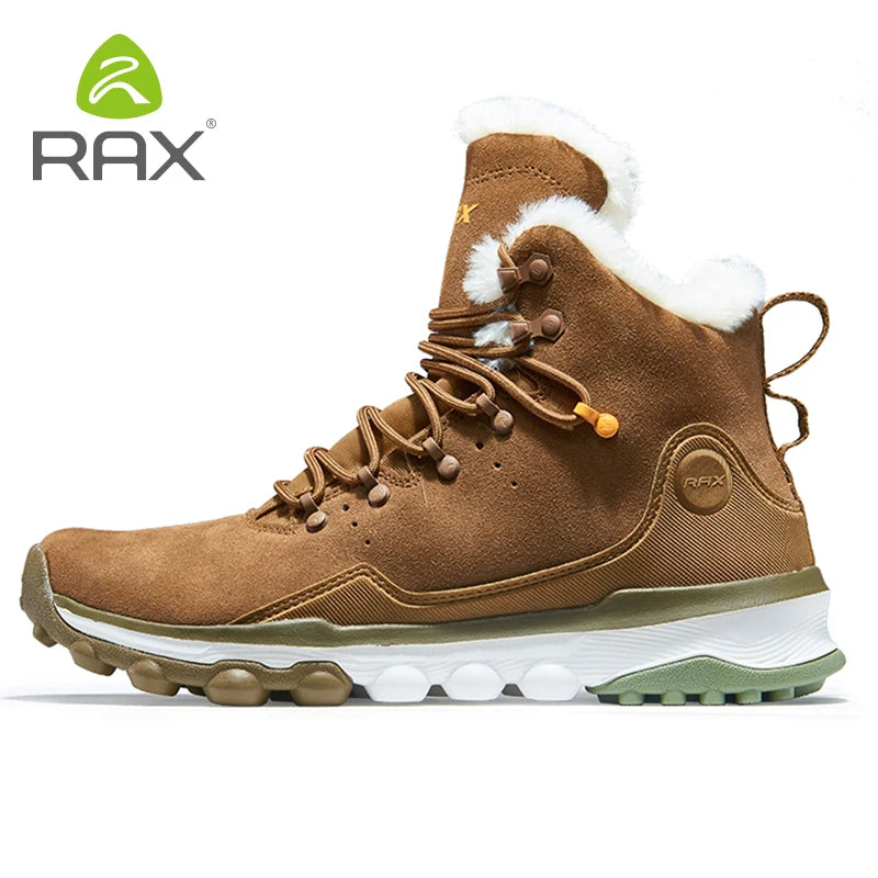 RAX Hiking Boots Men Waterproof Winter Snow Boots Fur lining Lightweight Trekking Shoes Warm Outdoor Sneakers Mountain Boots Men