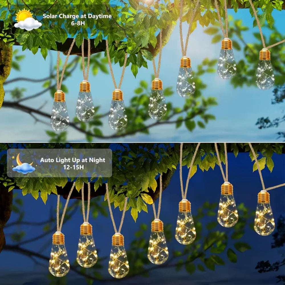 16/10 LED Solar Hemp Rope Fairy String Lights Waterproof Outdoor Decorative Lights With 8 Modes For Patio Garden Party Decor