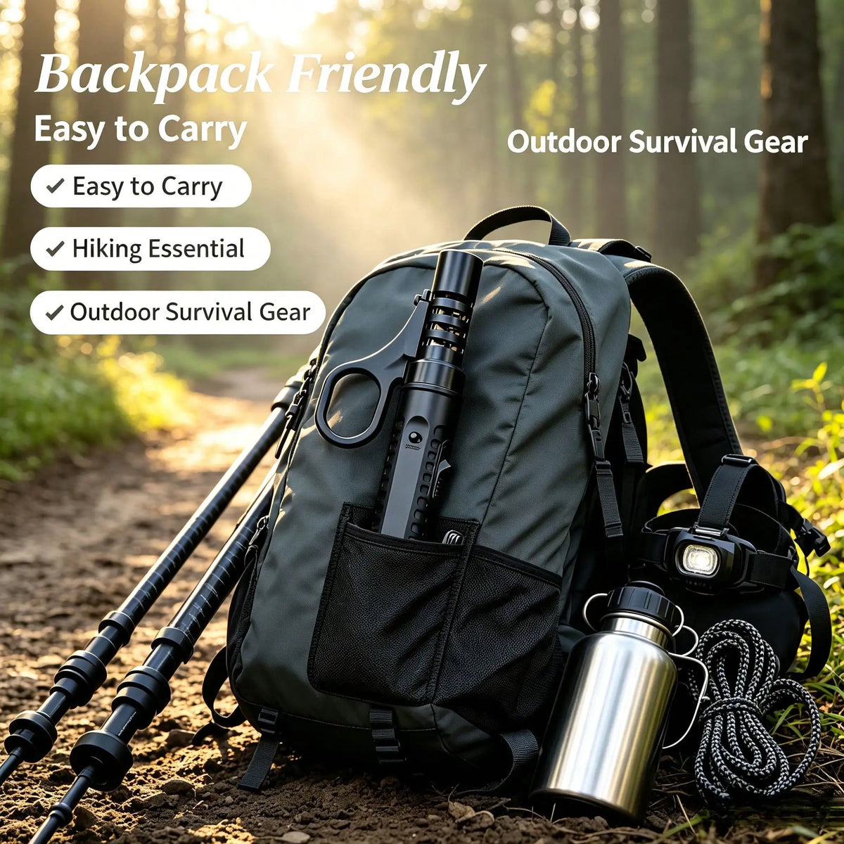 Matte Black Tactical Outdoor Survival Fire Starter, Adjustable Flame Refillable Butane Gadget, Pocket Backpack Friendly Camping Accessory Set Perfect Gift For Outdoor Enthusiasts,Windproof Lighter Gift Lighter