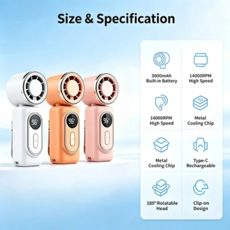 Portable Handheld Fan Mini Clip Fan Umbrella Holder Function Rotatable USB charging Compact Personal Cooling Fan Outdoor Camping