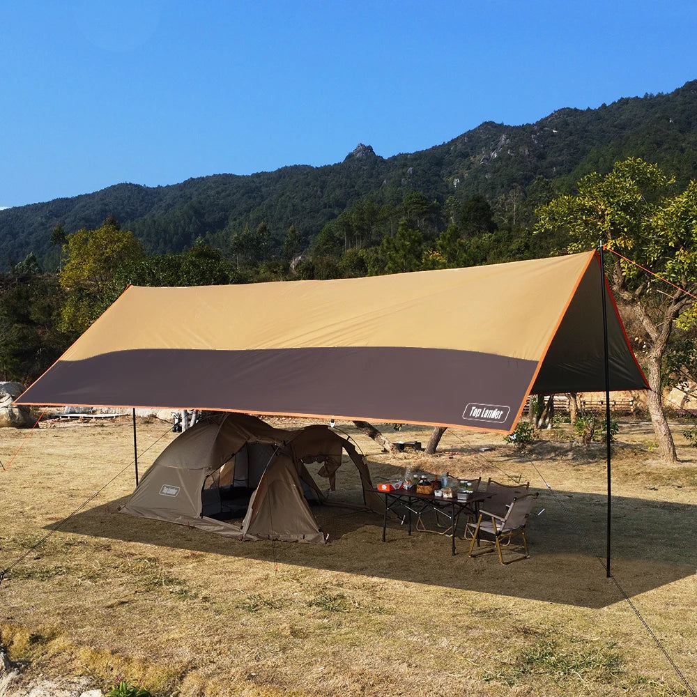 Top Lander Large Camping Waterproof Tarp Oxford 4X6 Outdoor Canopy Sun Shelter Tent Tourist Awning Shade for Multiple People