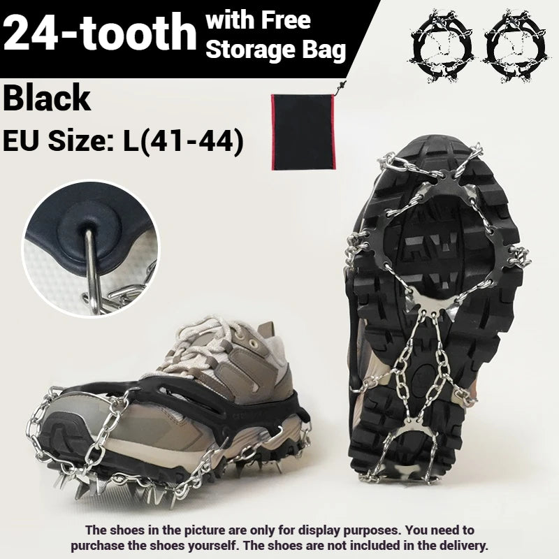 1 Pair Crampons 24 Teeth Anti-Skid 201 Stainless Steel Climbing Snow Walking Shoes Spike Grip Winter Outdoor Hiking Equipment