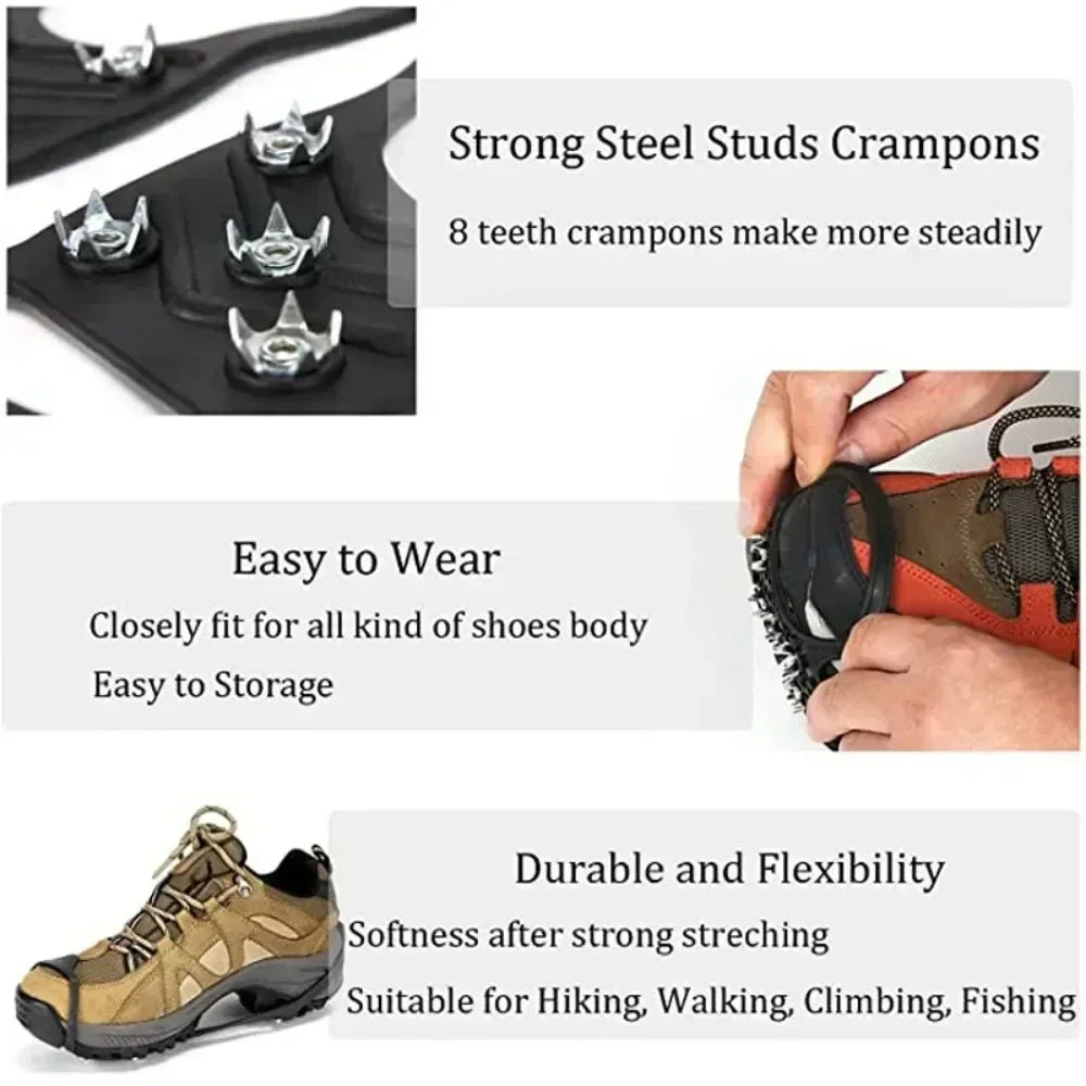 8 Teeth Ice Gripper Spike Shoes Winter Outdoor Hiking Mountain Climbing Ice Snow Crampons Anti-slip Shoe Covers Snow Shoes Grip