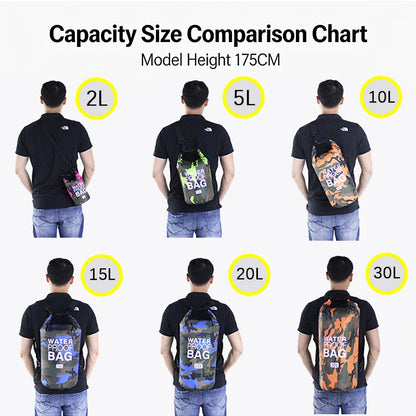 2/5/10/15/20/30L Outdoor Camouflage Waterproof Portable Rafting Diving Dry Bag Sack PVC Coated Swimming Bags for River Trekking