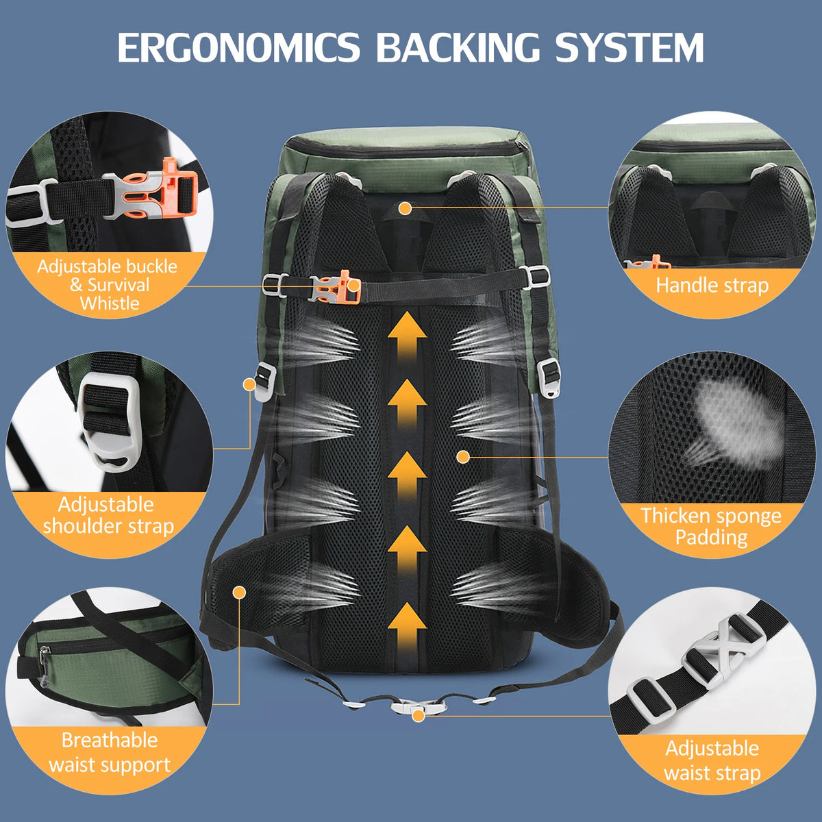 Outdoor Running Bag Bicycle Bag 50L Mountaineering Backpack Waterproof Riding Breathable Jogging Travel Daypack Bag for Riding