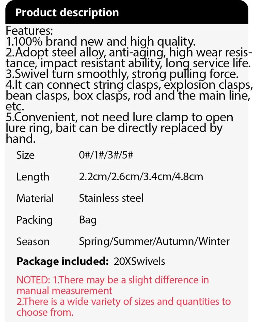 GOBAIT Ball Bearing Swivel Snap Kit (20 Pack)