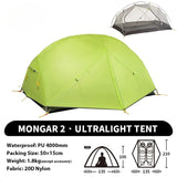 2 - Person Ultralight Backpacking Tent: Mongar UL 2 with 20D Waterproof Fabric,Ideal for Hiking, Survival,and Camping Adventures