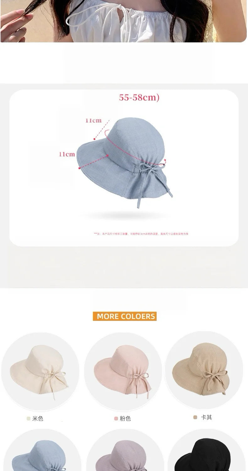 Women's Wide-brimmed Outdoor Sun Hat, Lightweight and Foldable with A Bow, Suitable for Beach Vacations and Outdoor Travel