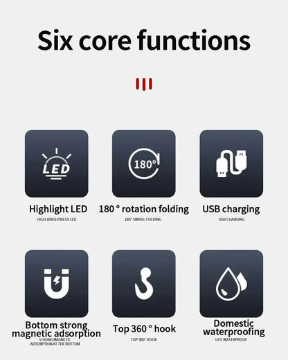 Portable USB Rechargeable Work Light Magnetic COB LED Flashlight Hanging Lamp with Built-in Battery Camping Torch