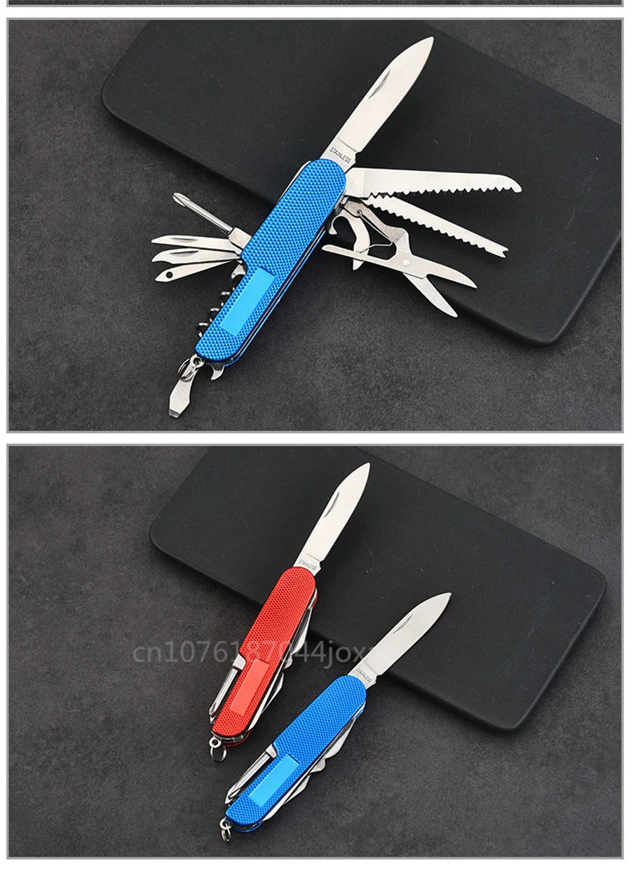 11 IN 1 Multi-purpose Knife Multitools Stainless Steel Folding Knife Wood Handle Outdoor Keychain Pocket Knife Tools