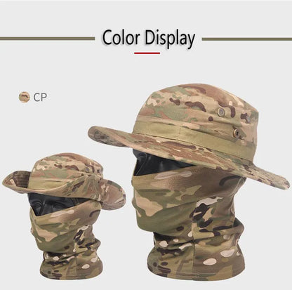 Women Men Hiking Fishing Boonie Hat Outdoor Sport Sun UV Protection Neck Face Camouflage Adjustable Bucket Caps and Mask