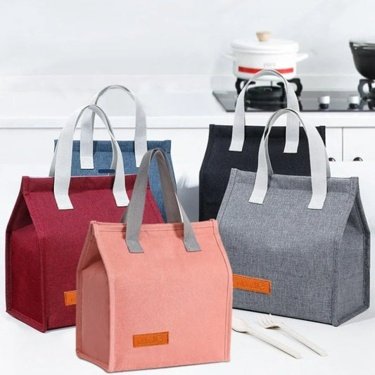 Portable Thermal Insulated Lunch Bag Simple Large Capacity Handle Lunch Tote for Work Picnic Travel Lunch Box