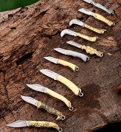 5cm Acrylic Mini Folding Knife Pendant Brass Wood Keychains Sharp Small Blade Portable Hanging Outdoor Camping Unboxing Knife