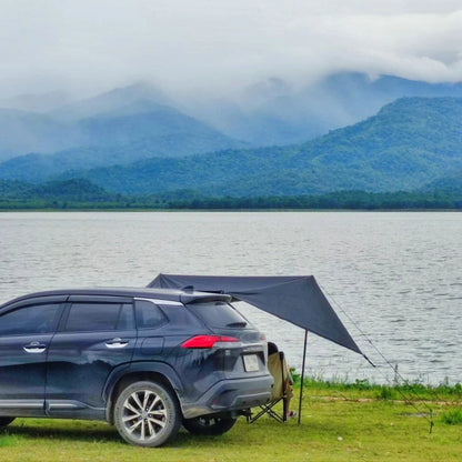 Bat Shape Car Side Awning Black Coating Tarp 2x3 Outdoor Waterproof Camping Black Coated Car Rear Shelter Tent for SUV Van