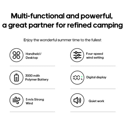 New Portable Folding Handheld Fan 3000mAh Desktop Rechargeable Fan Angle Adjustable for Home Outdoor Travel Camping