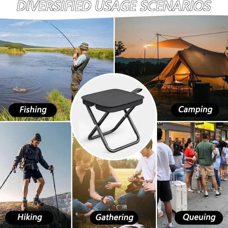 Portable Folding Stool for Adults, Black Lightweight Camping Seat, Compact Design for Fishing, Hiking, Gardening, Beach Activiti