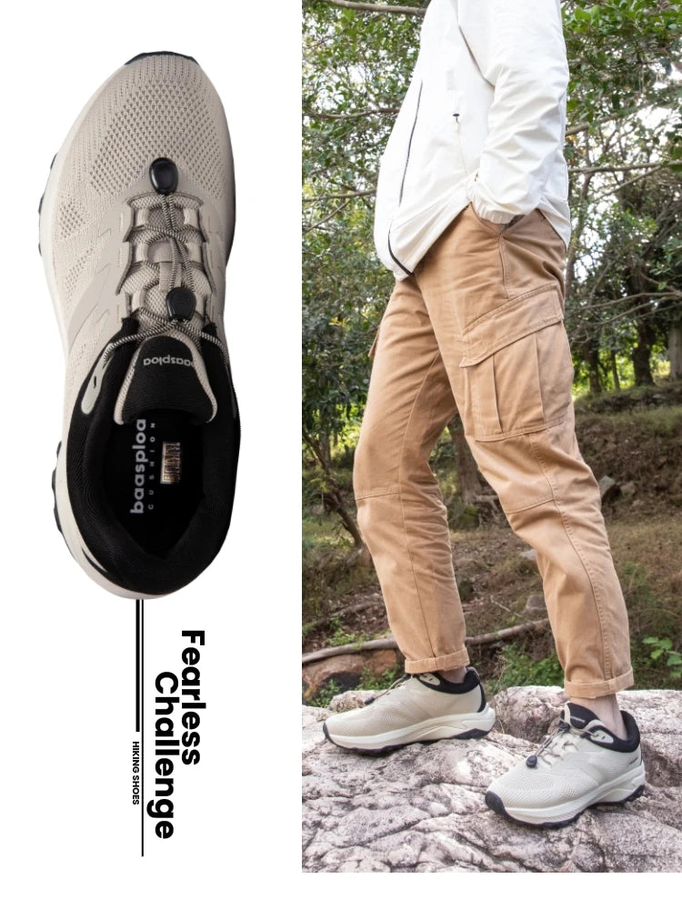 Baasploa Men Hiking Shoes Summer Breathable Comfort Soft Outdoor Sneakers New Solid Walking Shoes Anti Slip Wear-resistant