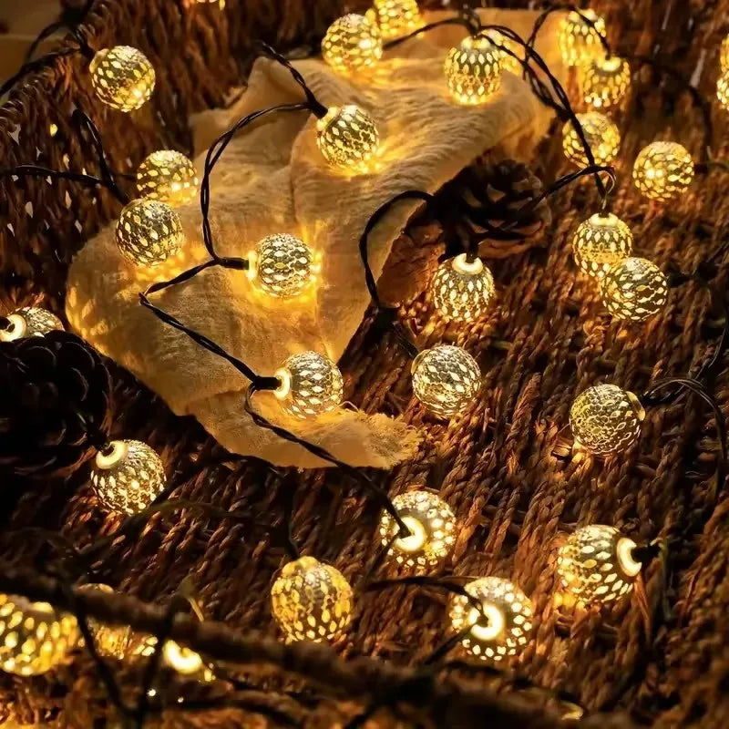 1Pcs Moroccan Ball Solar String Lights 20/30/50 LED Outdoor String Light for Bedroom Garden Wedding Holiday Party Festival Decor