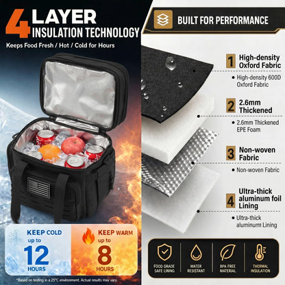 18L Insulated Lunch Bag Tactical Cooler Box for Men Women Expandable Leakproof Thermal Lunch Box Work Office Adults Reusable Large Capacity Meal Prep Bag Heavy Duty Camping Picnic Outdoor Travel School Commuter Construction W