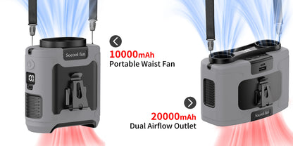 Socool Portable Waist Fan 10000mAh/20000mAh Handheld Hanging Neck Clip On Fan with Phone Charging LED Light for Outdoor Working