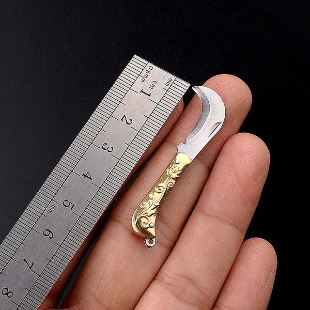 5cm Acrylic Mini Folding Knife Pendant Brass Wood Keychains Sharp Small Blade Portable Hanging Outdoor Camping Unboxing Knife