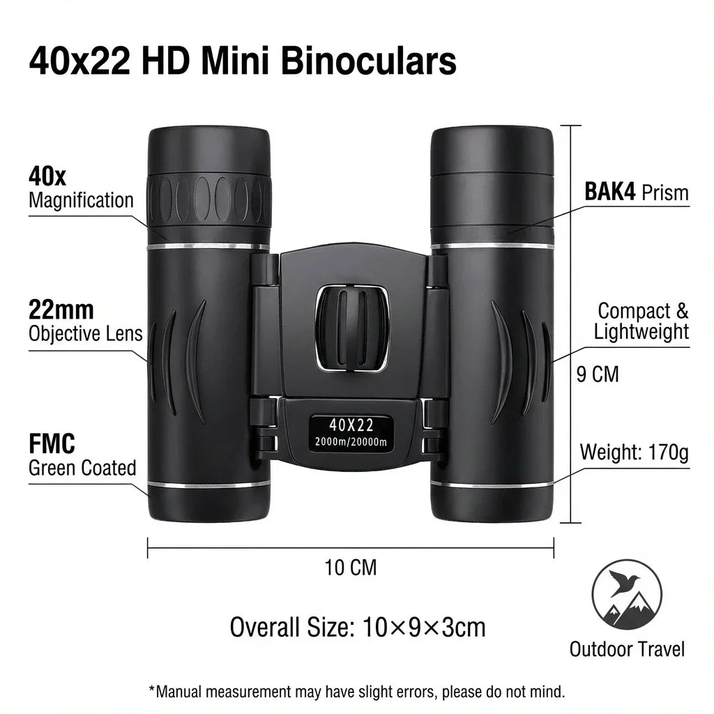 40x22 HD Binoculars with BAK4 FMC: 2000M Long Range Folding Mini Telescope, Ideal for Hunting, Sports, Camping & Travel