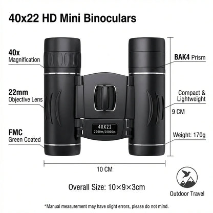 40x22 HD Binoculars with BAK4 FMC: 2000M Long Range Folding Mini Telescope, Ideal for Hunting, Sports, Camping & Travel