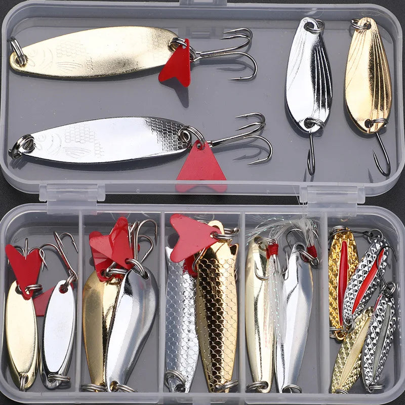 Metal Spoon and Crankbait Lure Kit (16 Pieces) with Box