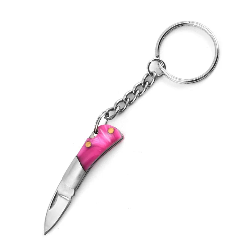 5cm Acrylic Mini Folding Knife Pendant Brass Wood Keychains Sharp Small Blade Portable Hanging Outdoor Camping Unboxing Knife